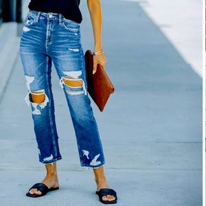 Flying Monkey Distressed High Rise Straight Leg Denim Size 27